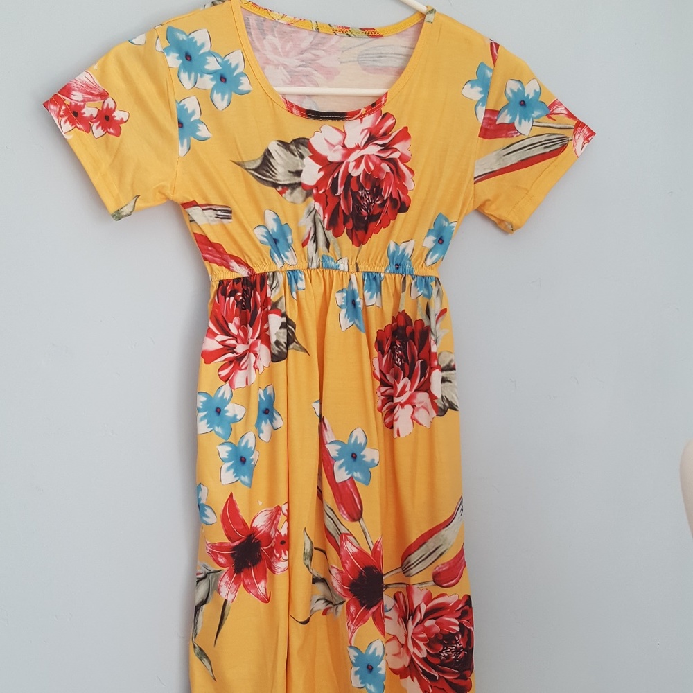 Girls XL Yellow Floral Beach Midi Dress NWOT